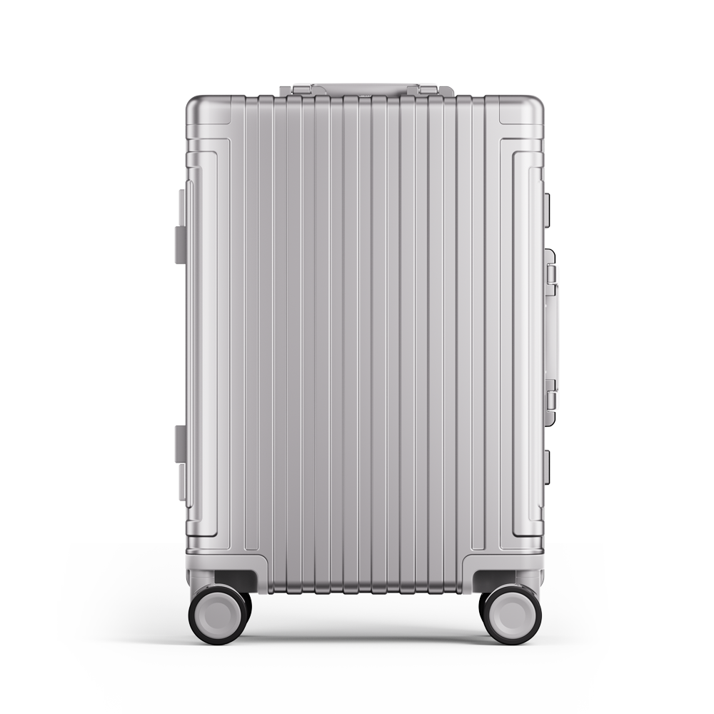 Silver all aluminum zipperless luggage